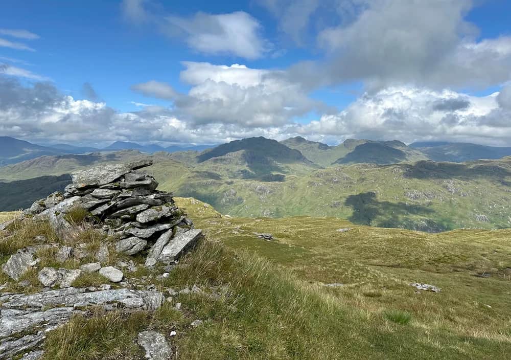 LAND OF LIGHT AND SHADE: Looking over to the Glen Falloch Munros from the summit of Beinn a' Choin, a spot I had all to myself 
