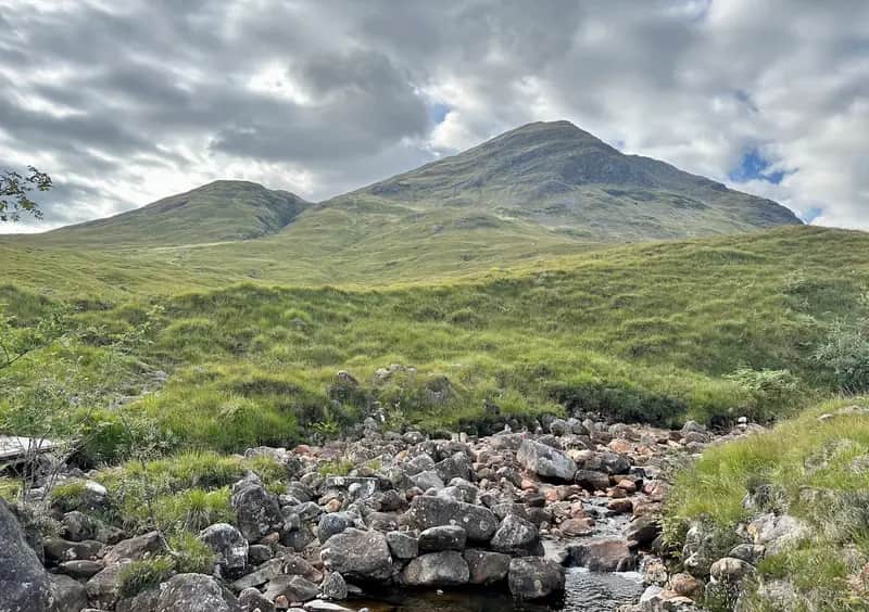 RESTING PLACE: looking up at Beinn Fhionnlaidh from the stream where I spent a couple of hours relaxing