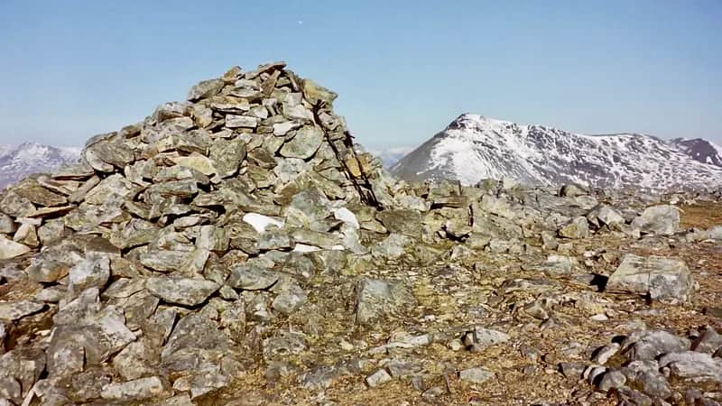 THE WAY IT WAS: The sprawling summit cairn on the Corbett Beinn Odhar during a visit in 2003
