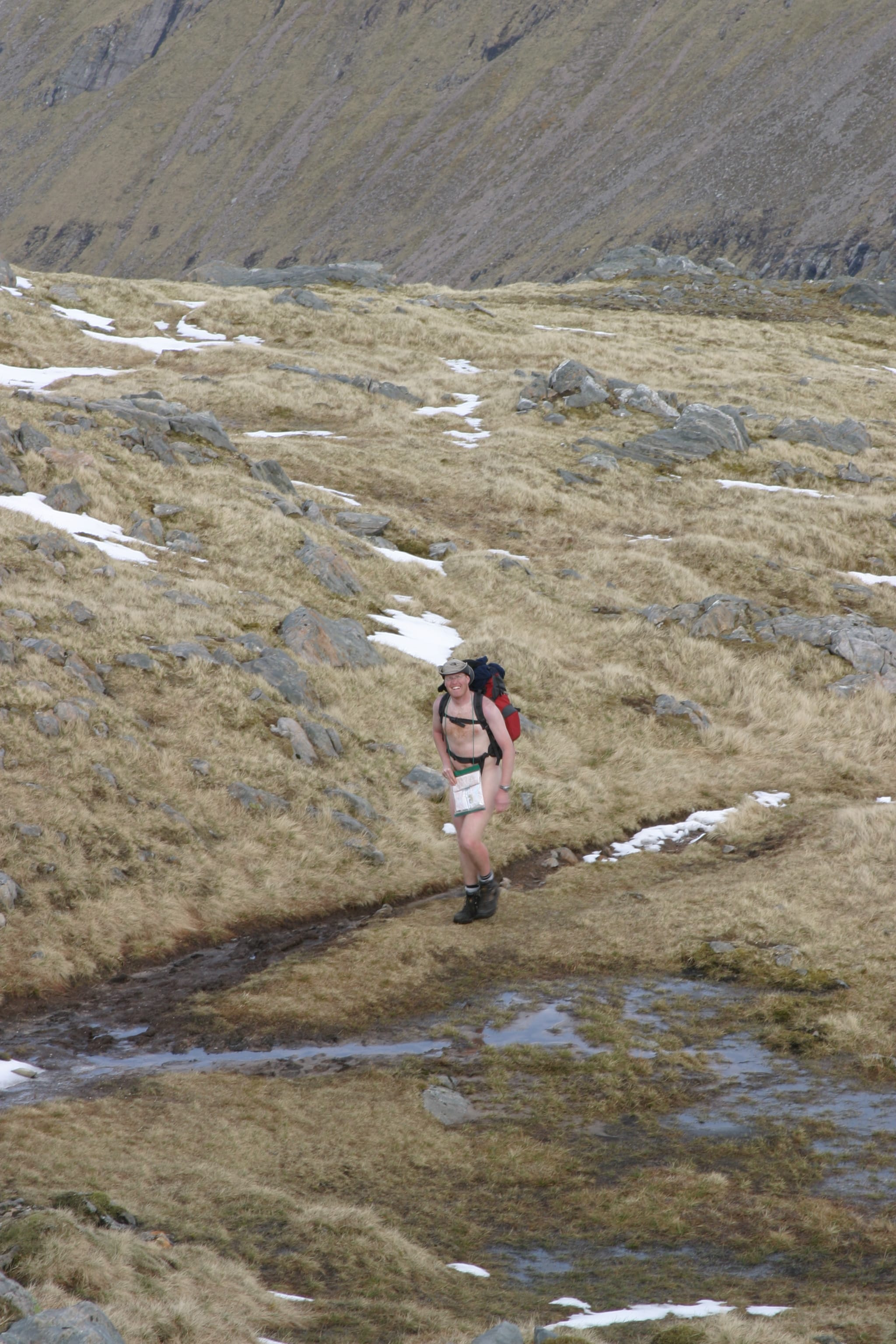 'IN THE PINK: This naked rambler celebrated finishing the seven Munros of the South Shiel Ridge in style'
