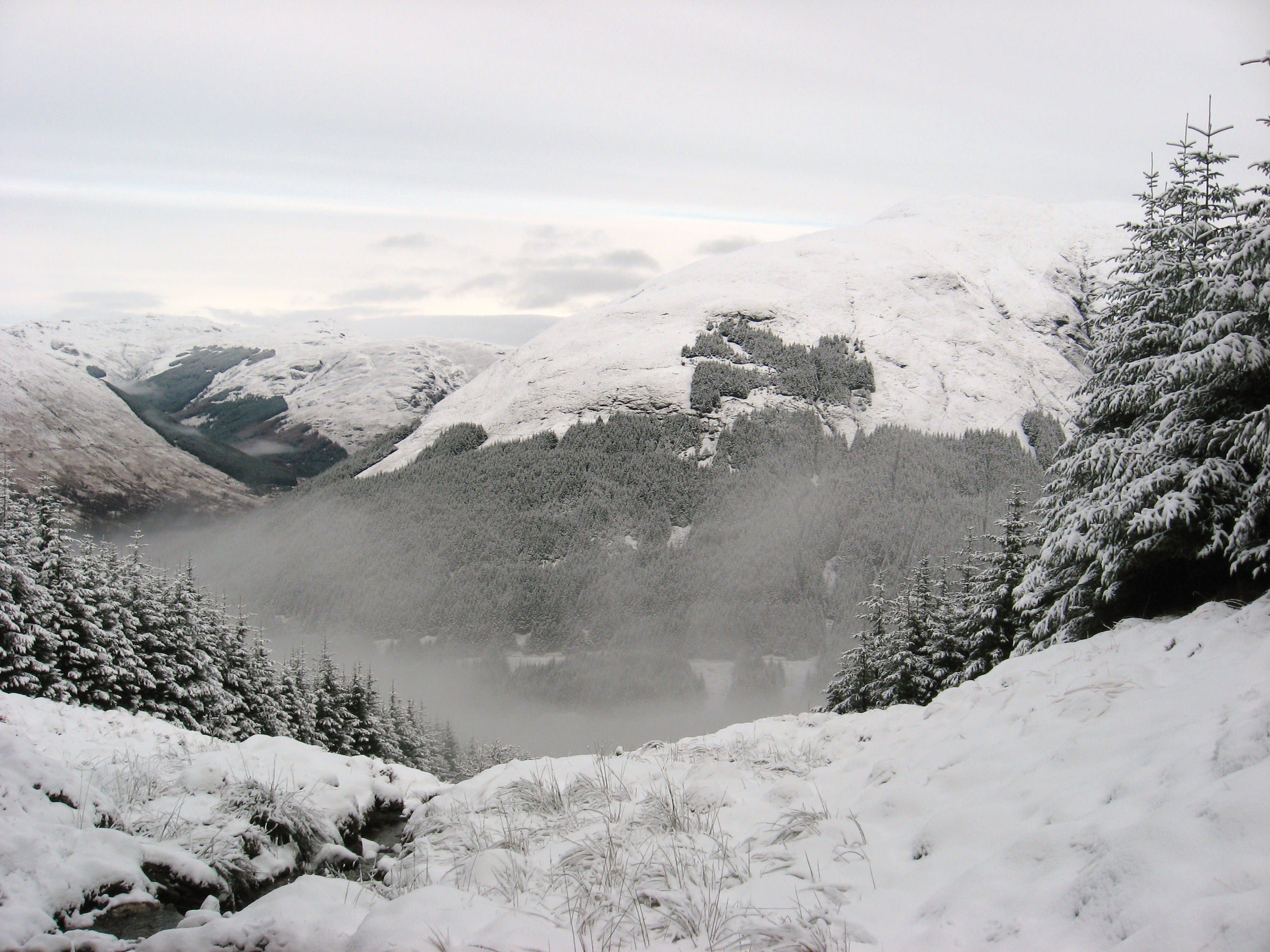 WHITE MAGIC: An icy mist washes across the view from the snowy ascent of Stob Breac