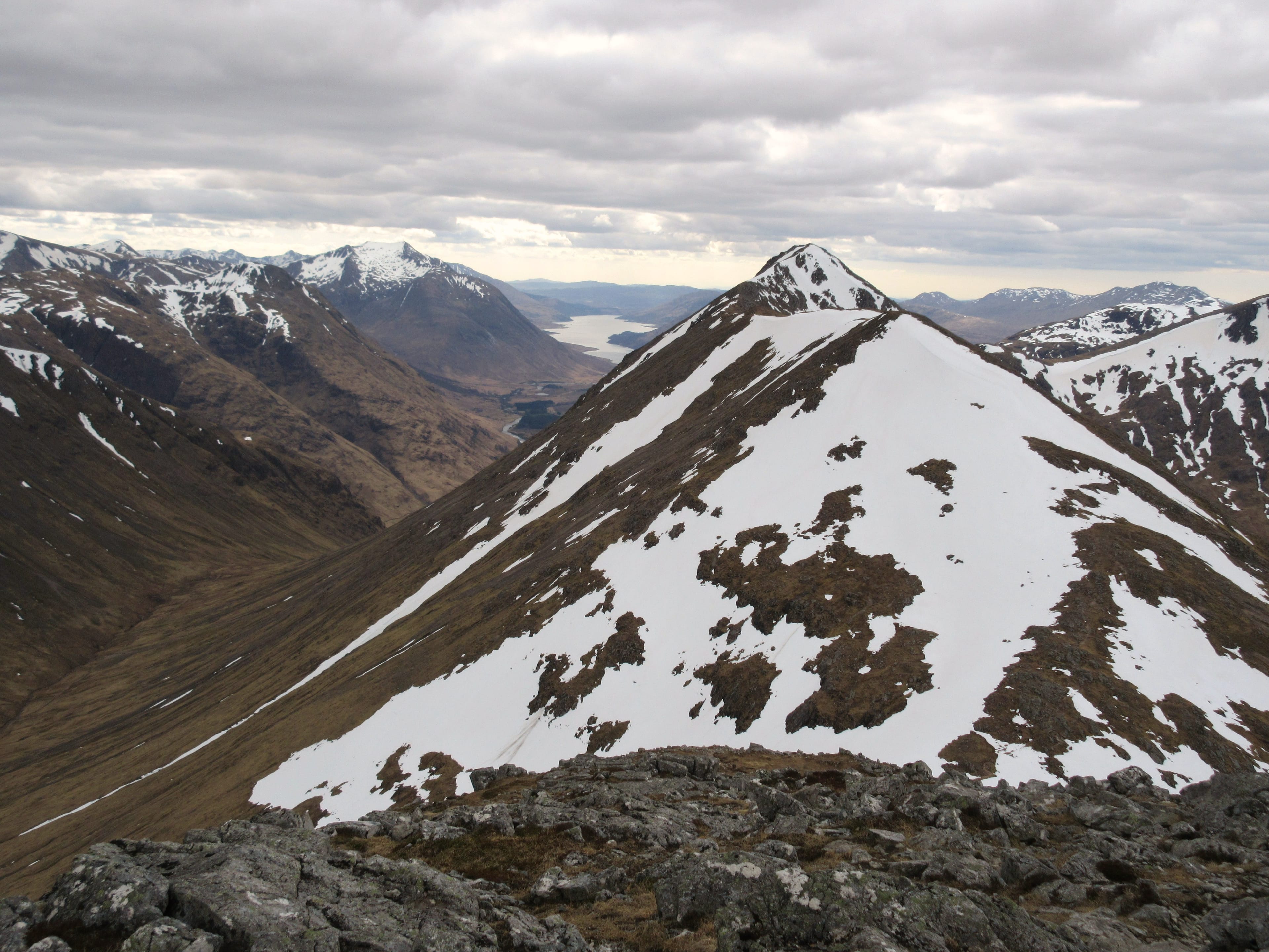 DEADLY SLOPE: The steep snow slope on Buachaille Etive Beag, foreground, where one walker almost lost control of her descent