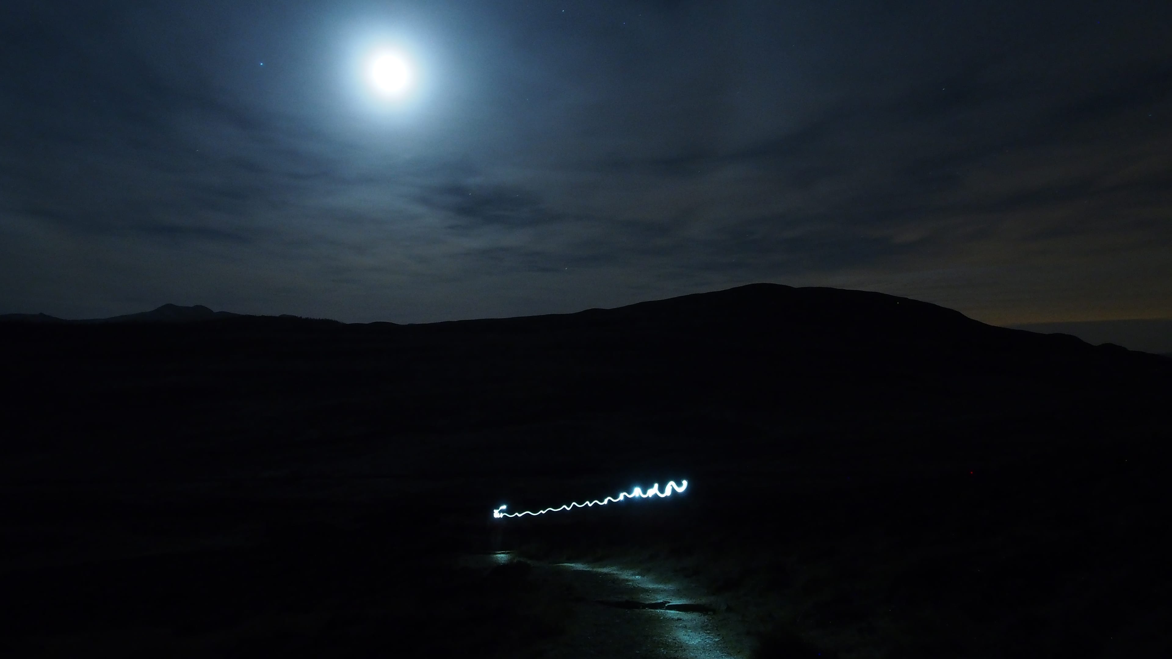 BRIGHT AND BEAUTIFUL: My headtorch lights the route ahead during a winter night walk on Schiehallion