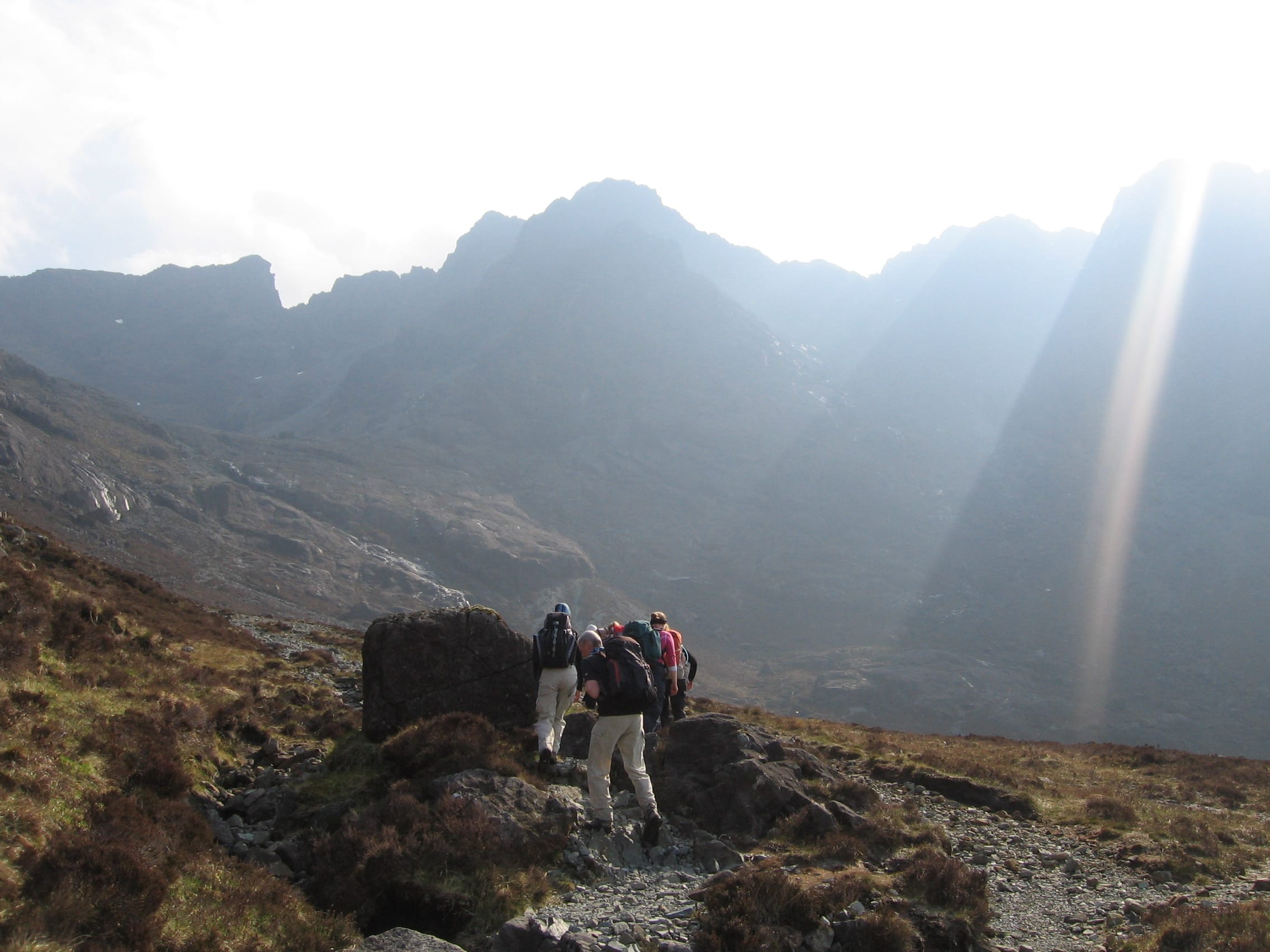 STAIRWAY TO HEAVEN: Heading up into Coire Lagan in early sunshine for another assault on the Black Cuillin