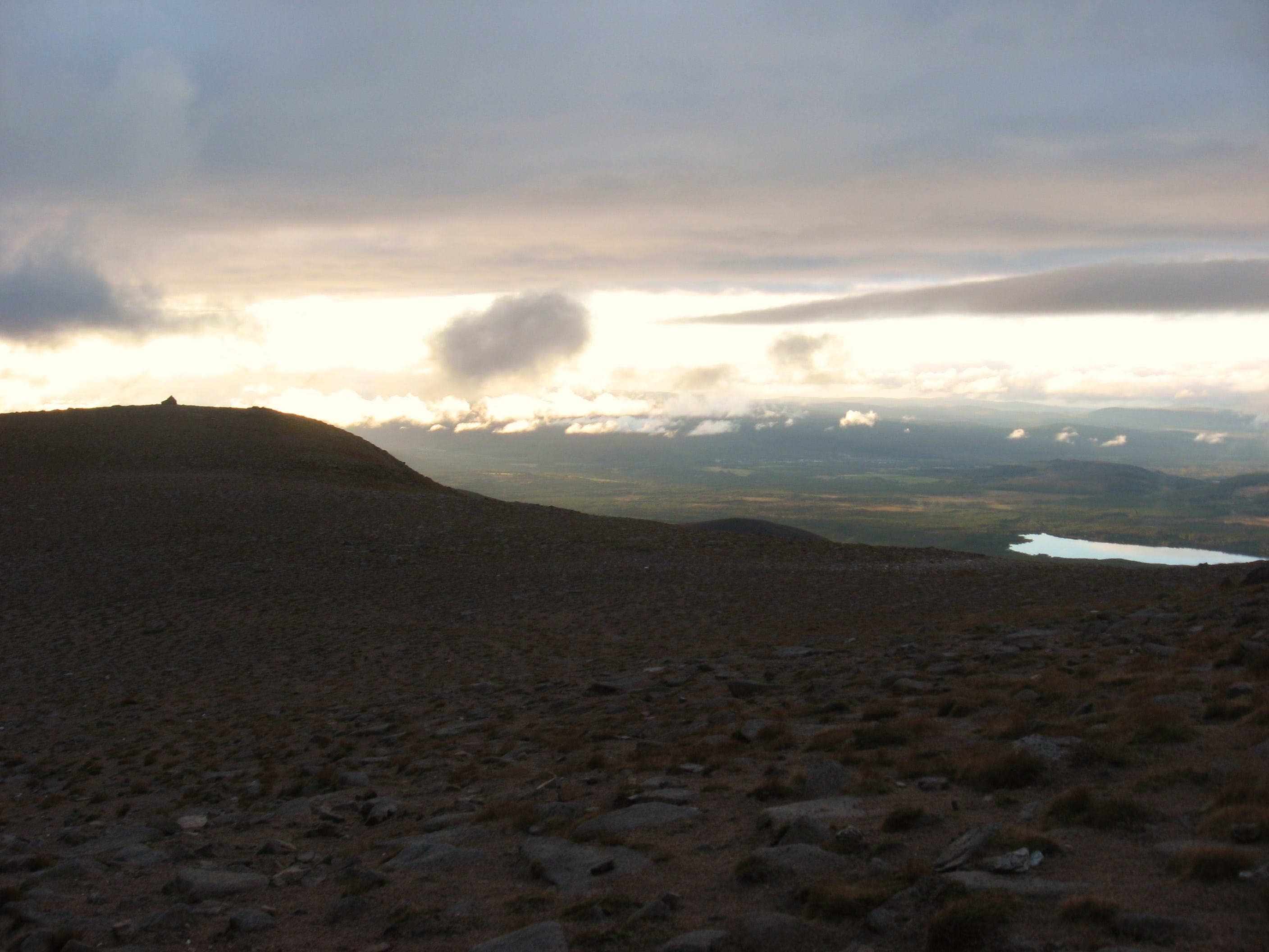 UNSPOILED: Looking north from the summit of Cairn Gorm at sunset - but further down the mountain there's a scar on the landscape