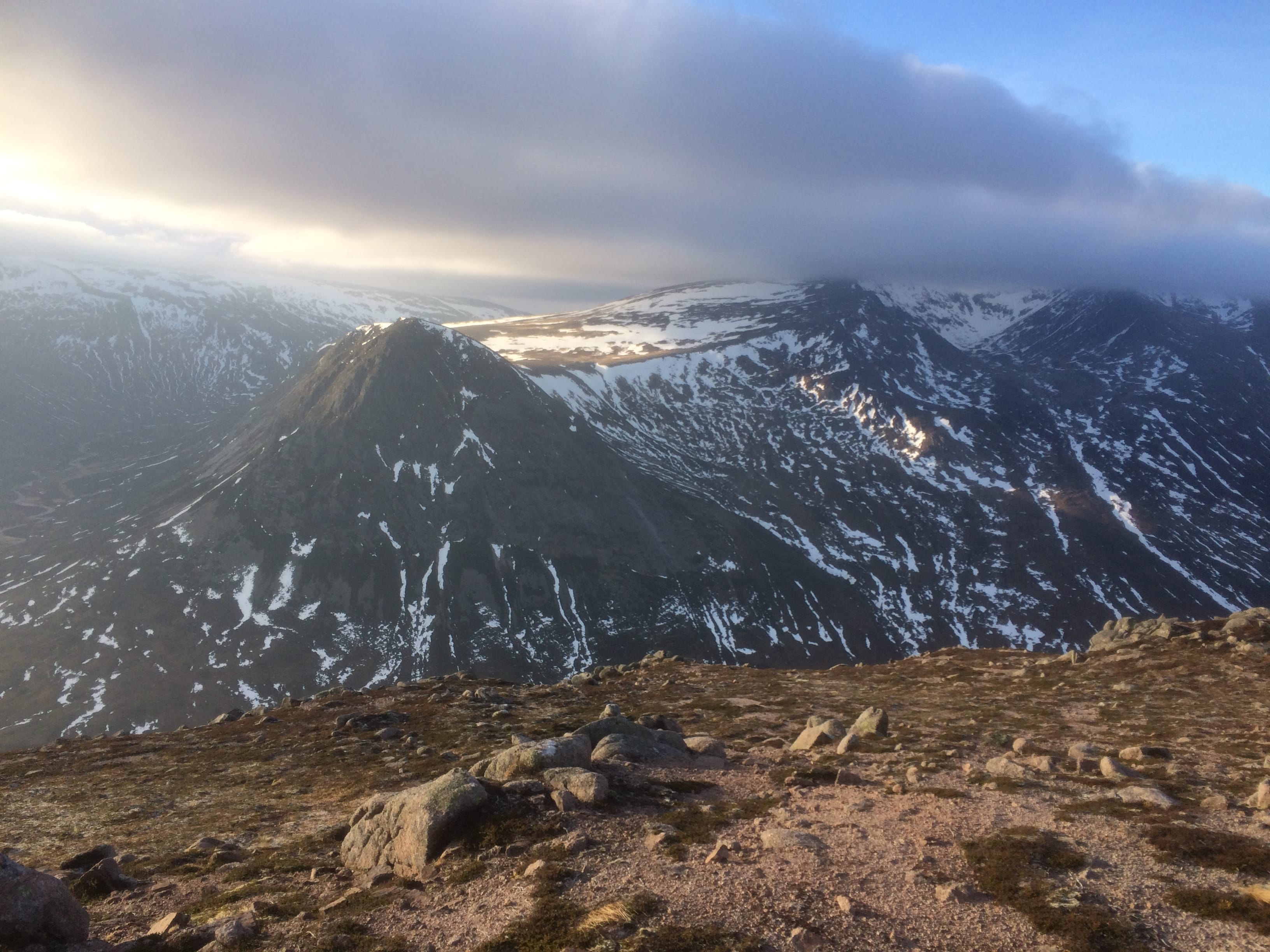 RARE SIGHT: Cairn Toul and the Devil's Point looking unseasonably bereft of snow cover in this January view from Carn a' Mhaim 