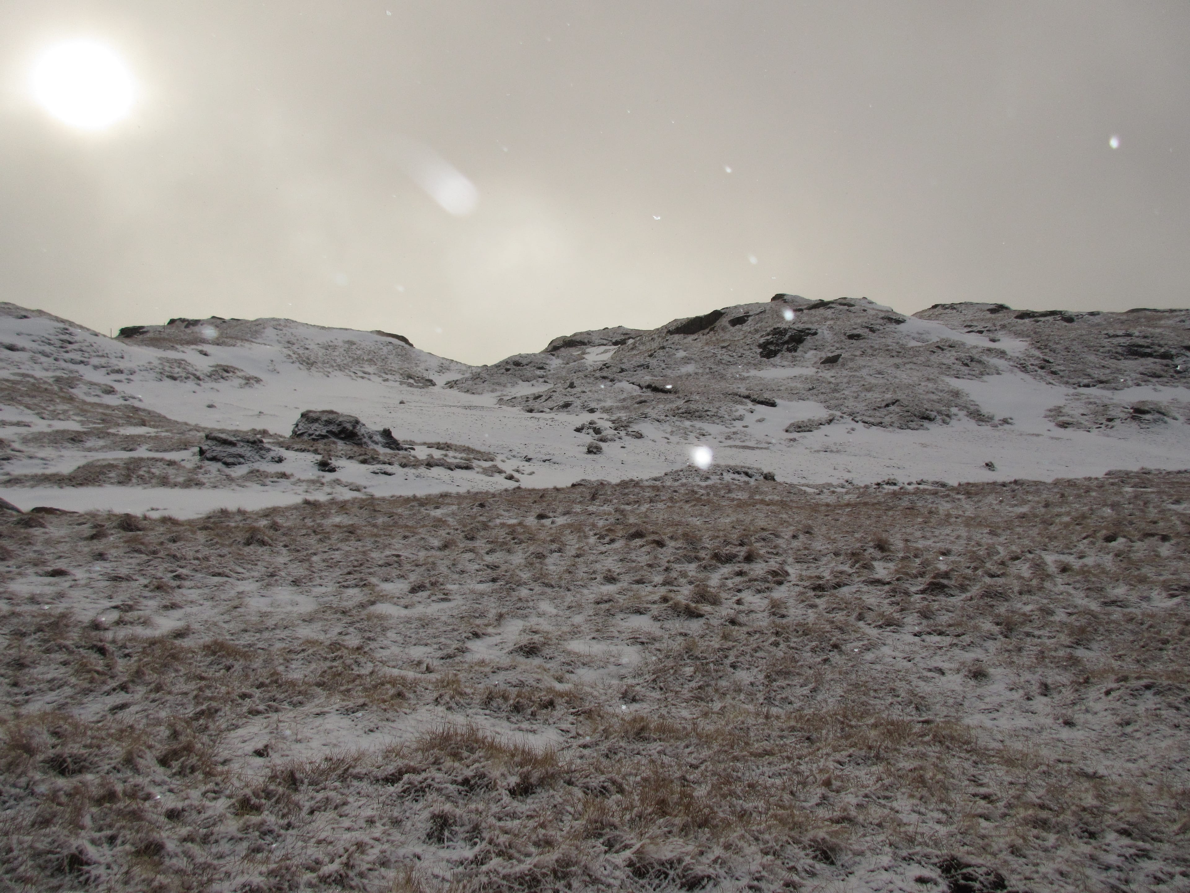 WHITE AND BRIGHT: Snow sweeps in across the slopes of Meall Mor, a fitting backdrop after a morning spent talking about Everest