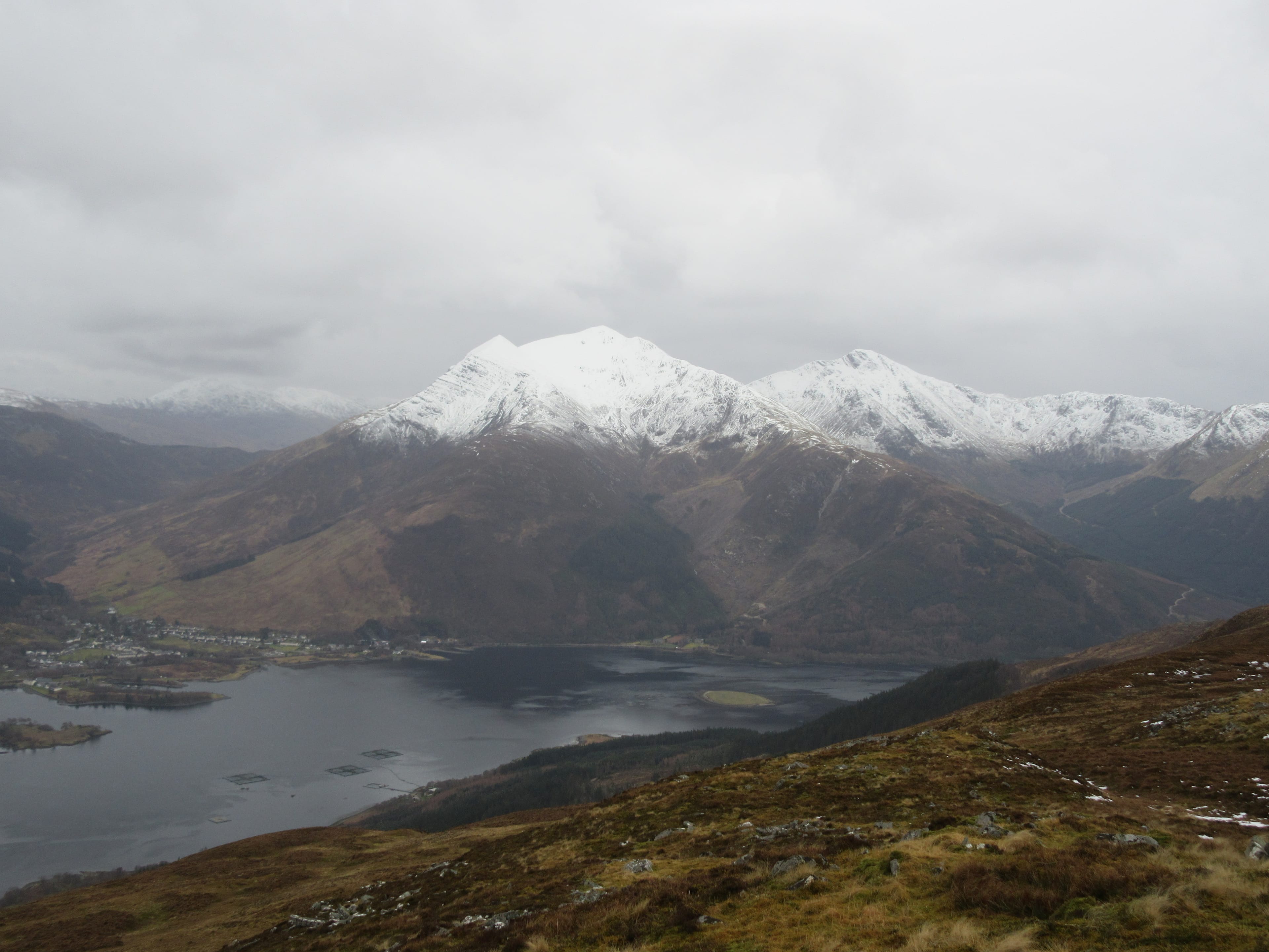 MUNRO MAGIC: The snow-capped peaks of Beinn a' Bheithir dominate the skyline above Ballachulish in this view from Tom Meadhoin