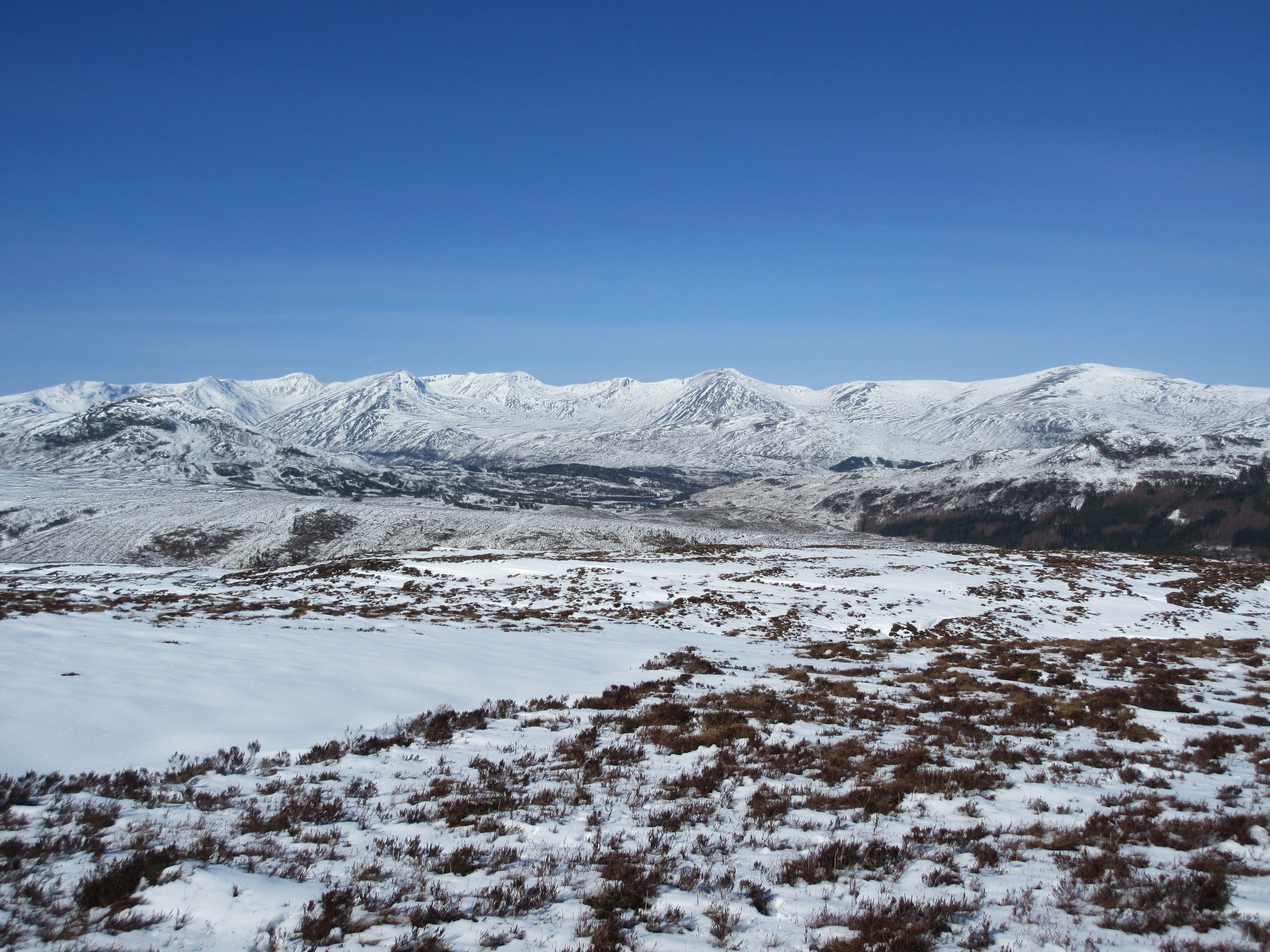 'LINE OF BEAUTY: The big Affric Munros in their winter garb stand on the horizon under blue skies from the slopes of Carn a'' Chaochain '