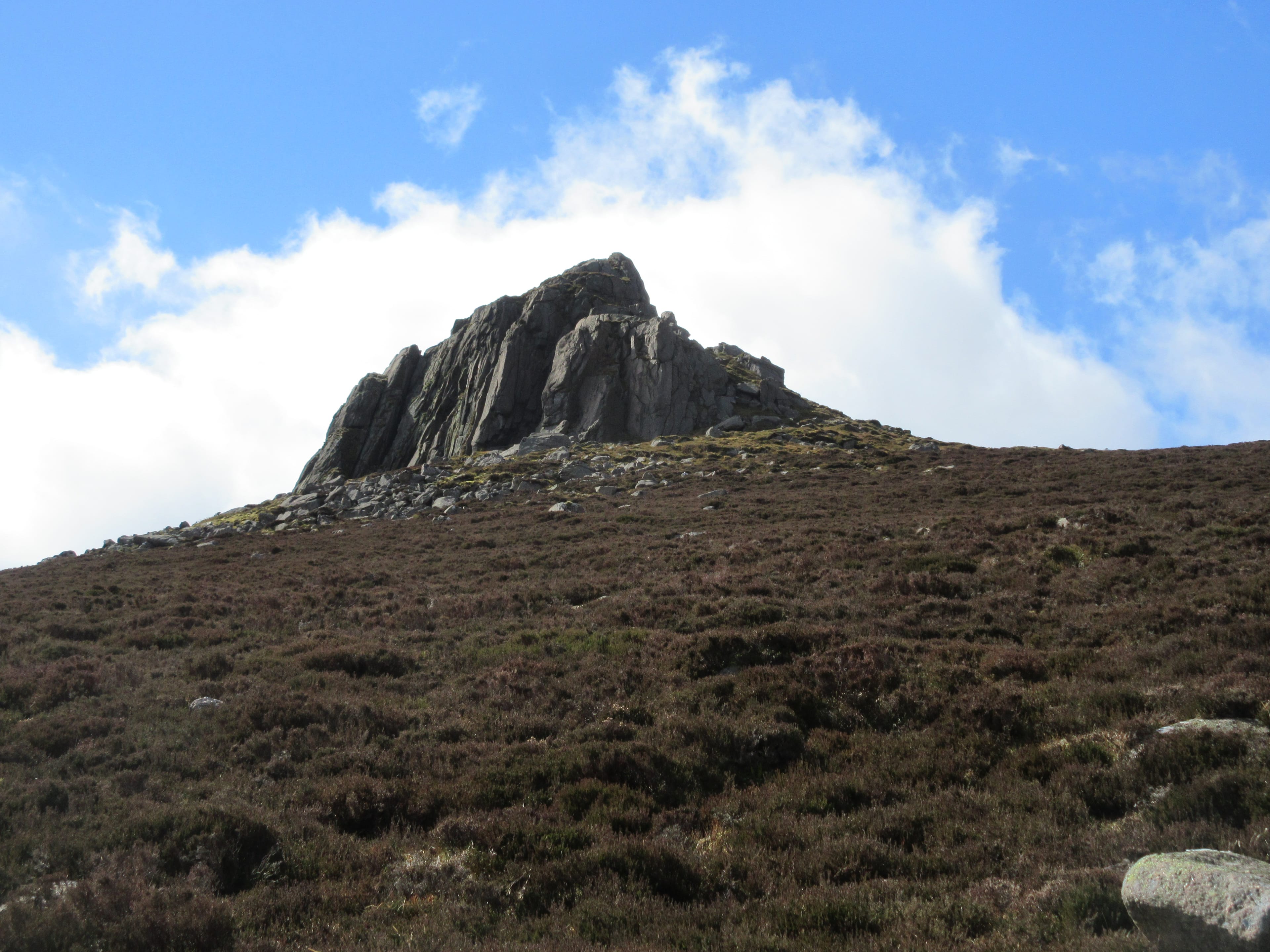 ROCK STAR: The main summit rocks of Clachnaben stand out against a blue sky, a grand production from a small hill