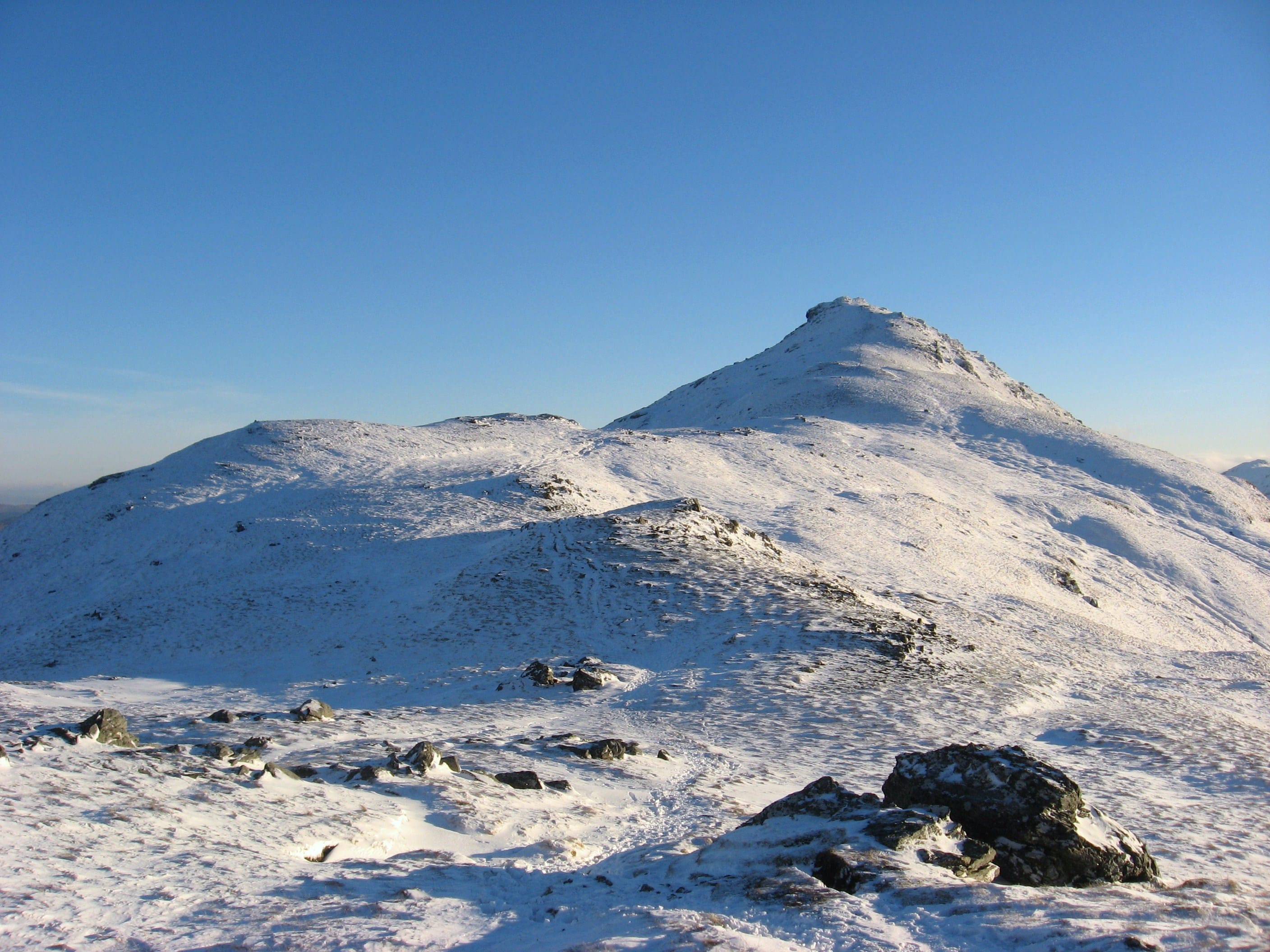 SUPERIOR ROUTE: Beinn Tulaichean from Cruach Ardrain in winter, a better prospect than the long slog from Inverlochlarig