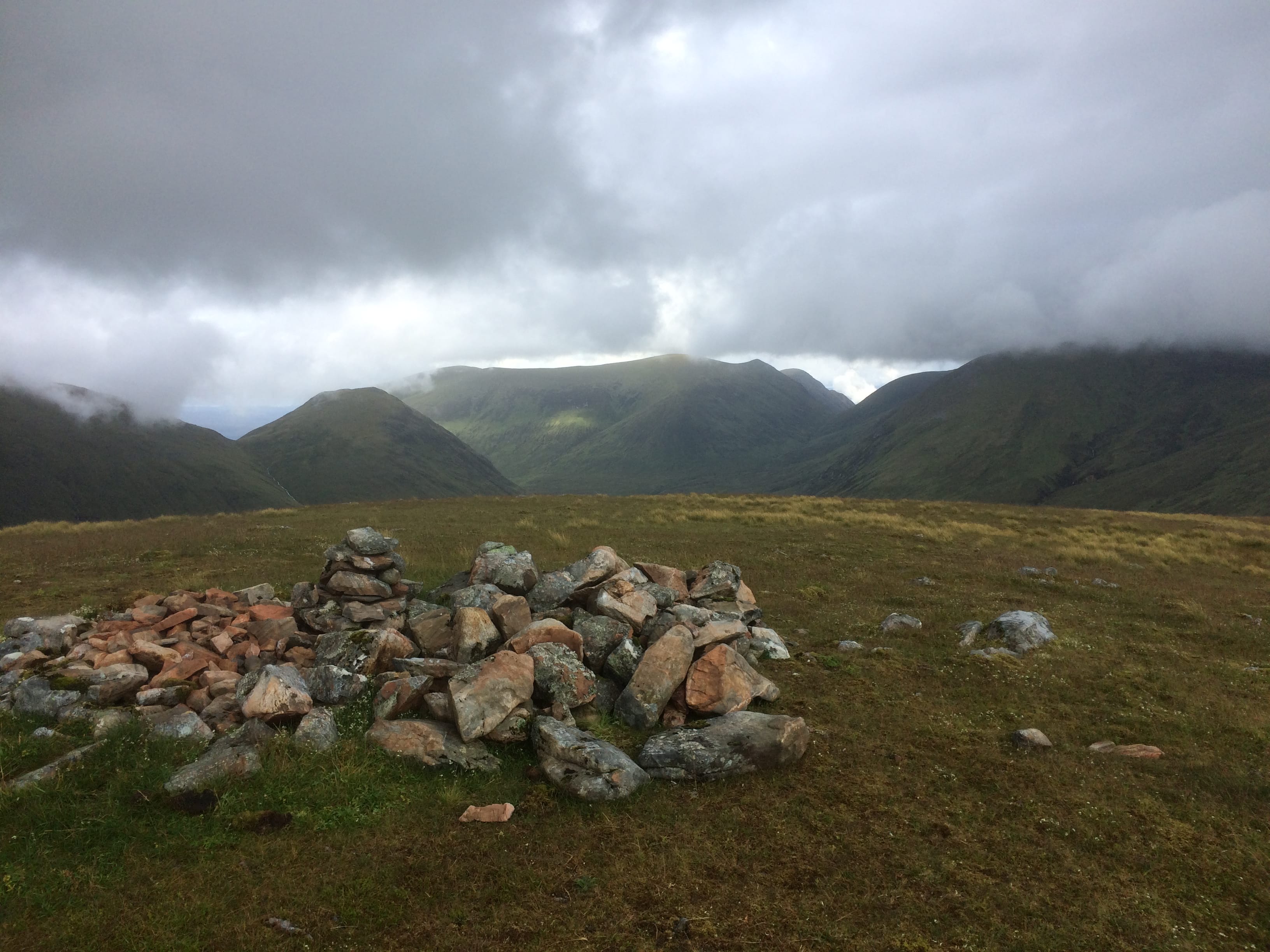 BREAK IN THE CLOUDS: The Meall na Teanga Munros from the summit of Glas Bheinn during a rare moment of clarity