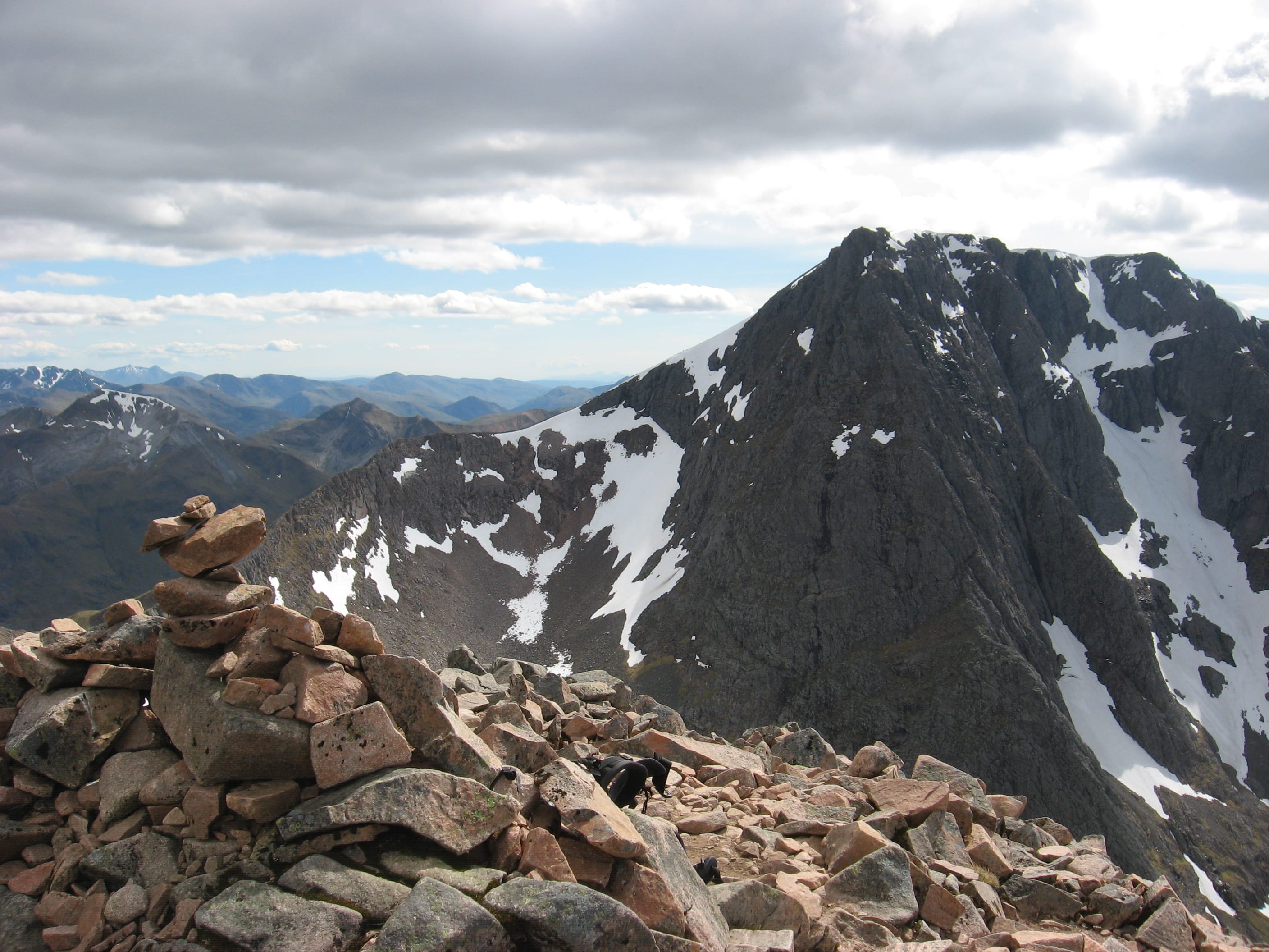 THE BIGGEST OF THEM ALL: Mighty Ben Nevis from the CMD Arete, with the Mamores as a beautiful backdrop