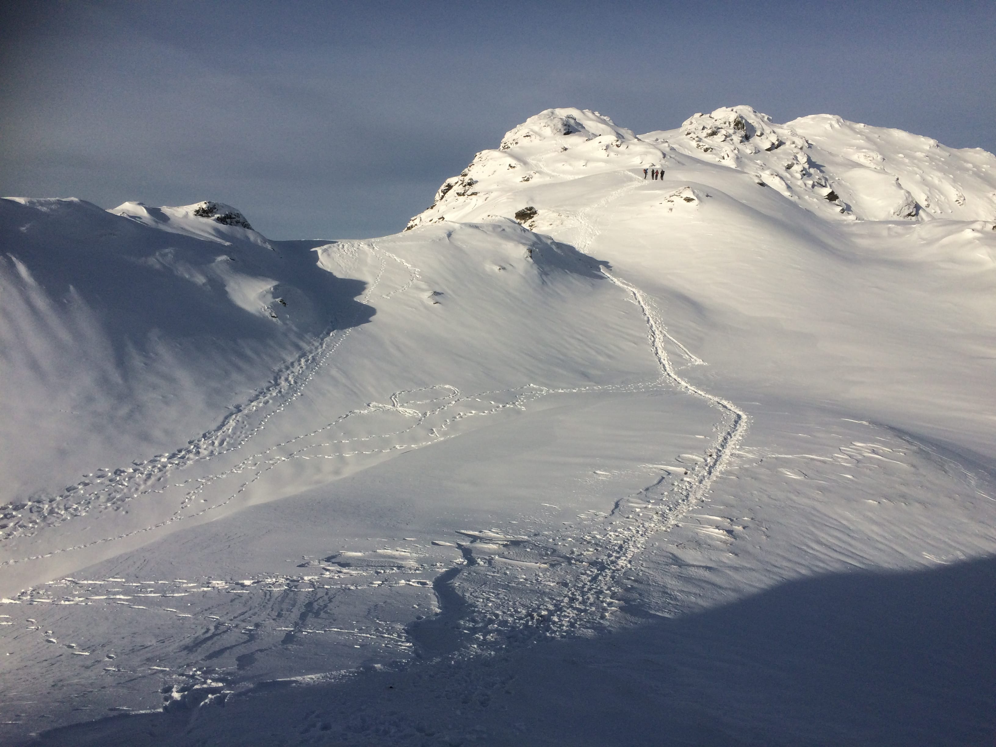 SNOW TRACKS: Multiple sets of footprints in the deep snow showing the route towards the summit of Ben Vorlich