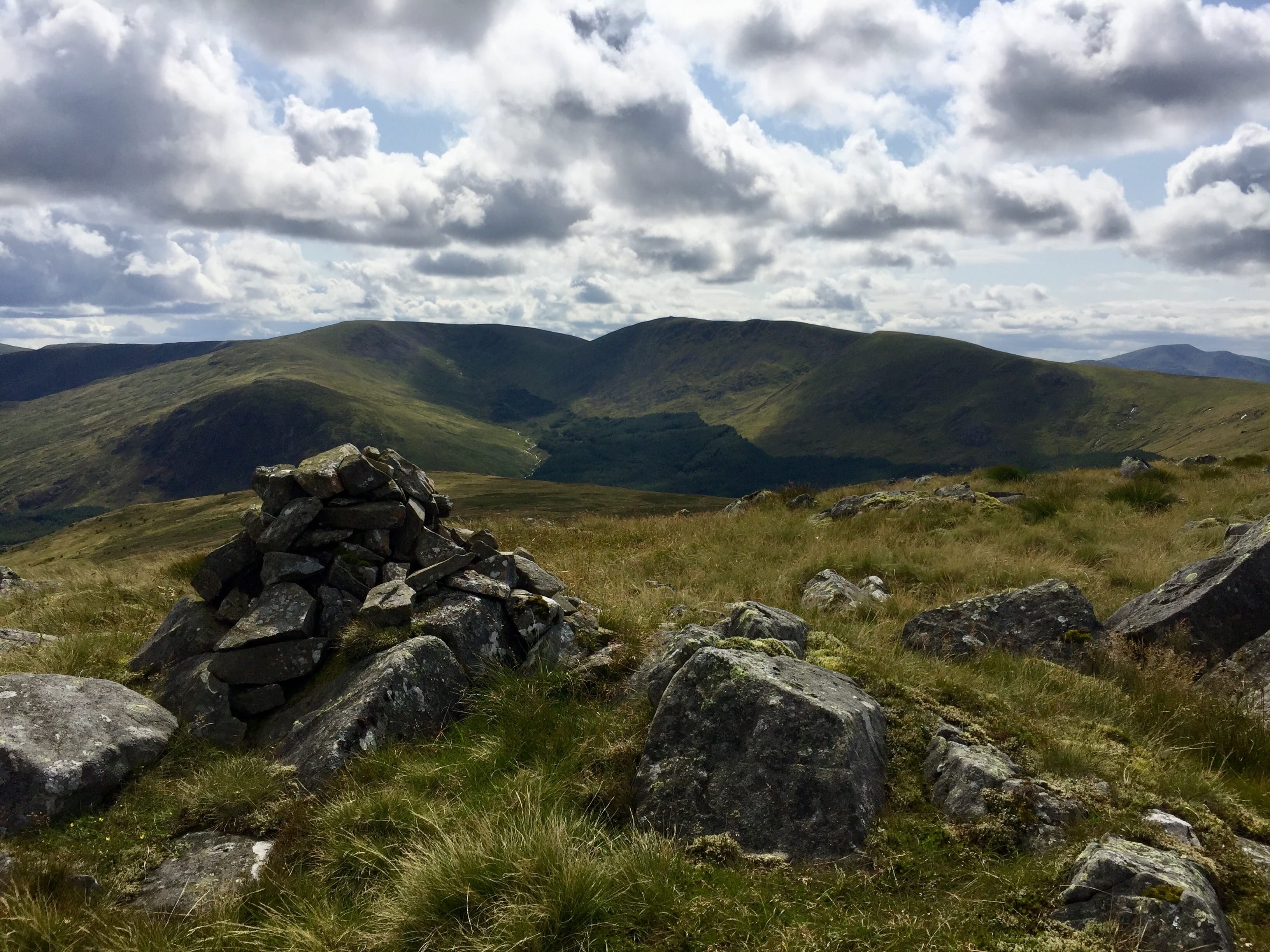 DOUBLE TAKE: Looking back to the twin summits of Corserine and Carlin's Cairn from the top of Cairnsgarroch
