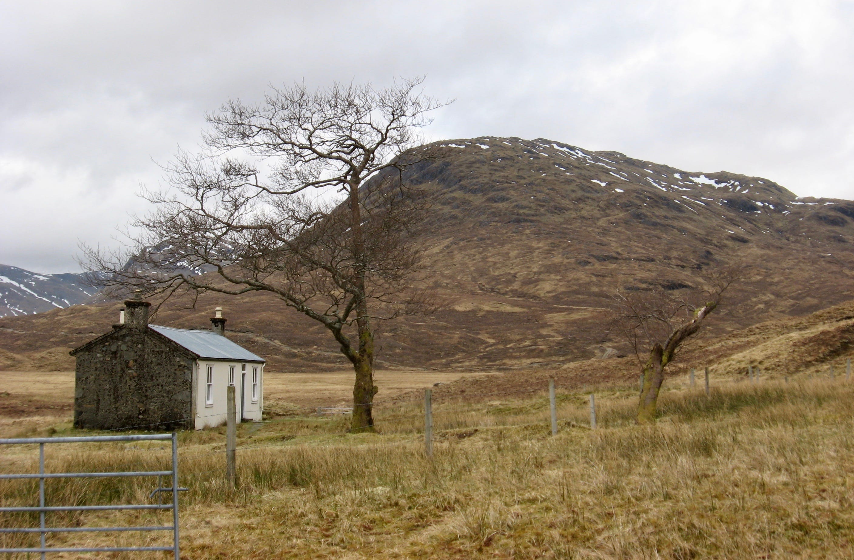 LONELY REFUGE: The Bendronaig bothy where I had a restless night with Bidein a' Choire Sheasgaich behind
