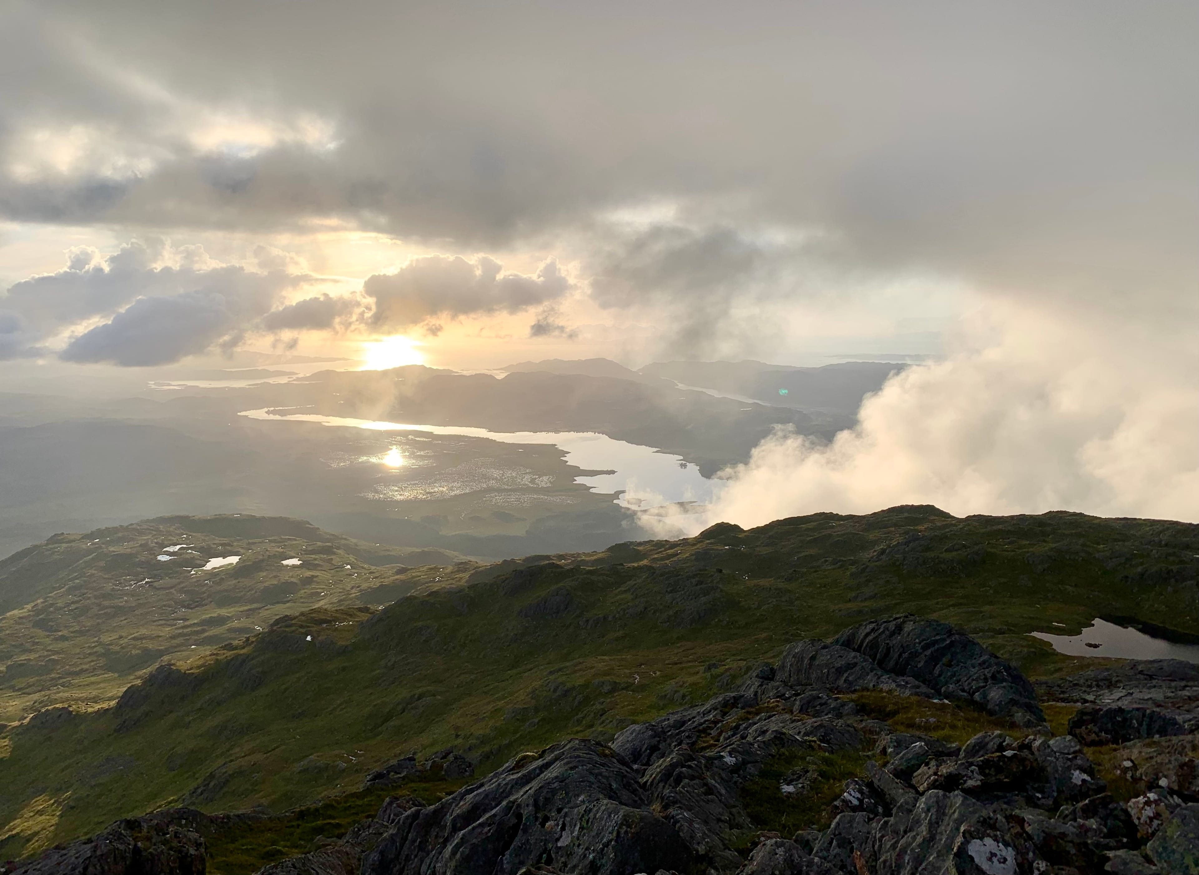 WHITE NIGHT: No fiery red skies but brilliant white light and sparkling silver below Beinn Resipol as sun goes down 