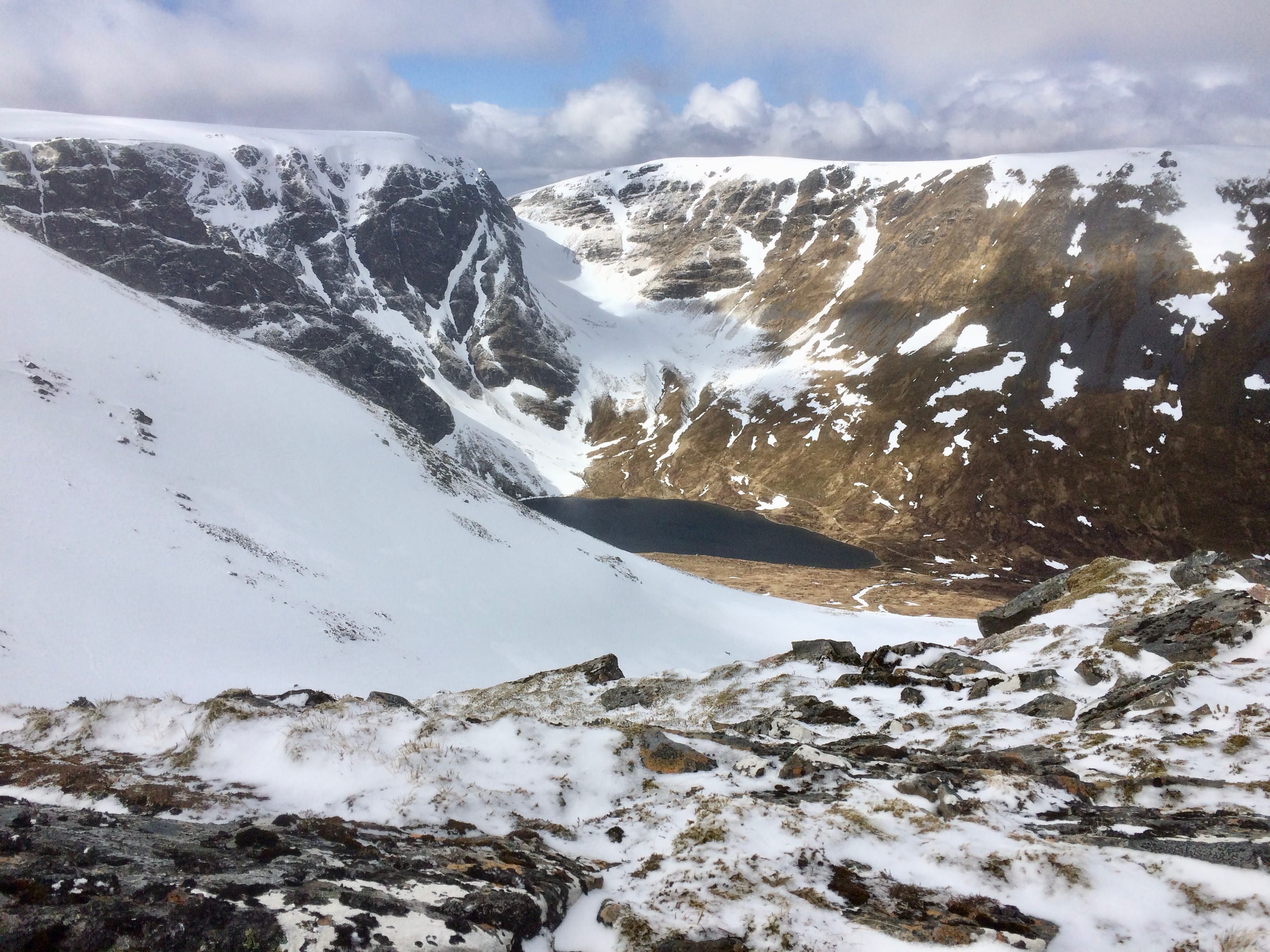 WINDOW DRESSING: Looking over to the snow-banked nick in the skyline from high on Creag Meagaidh's ridge