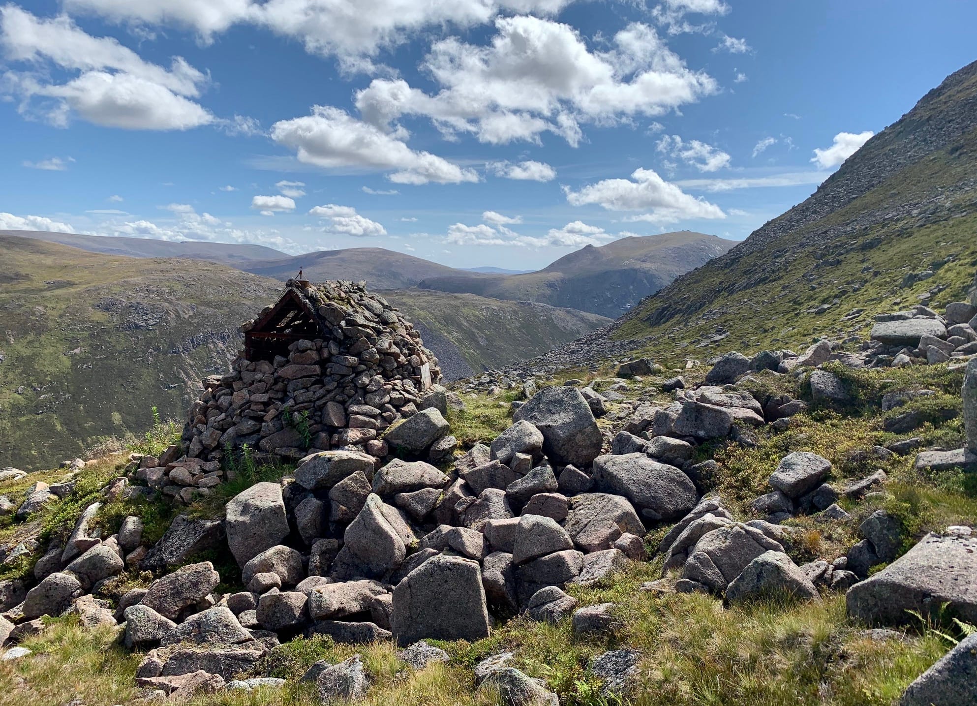 SHELTER STONES: The long view up Strath Nethy in superb conditions from the El Alamein refuge on the slopes of Cairn Gorm