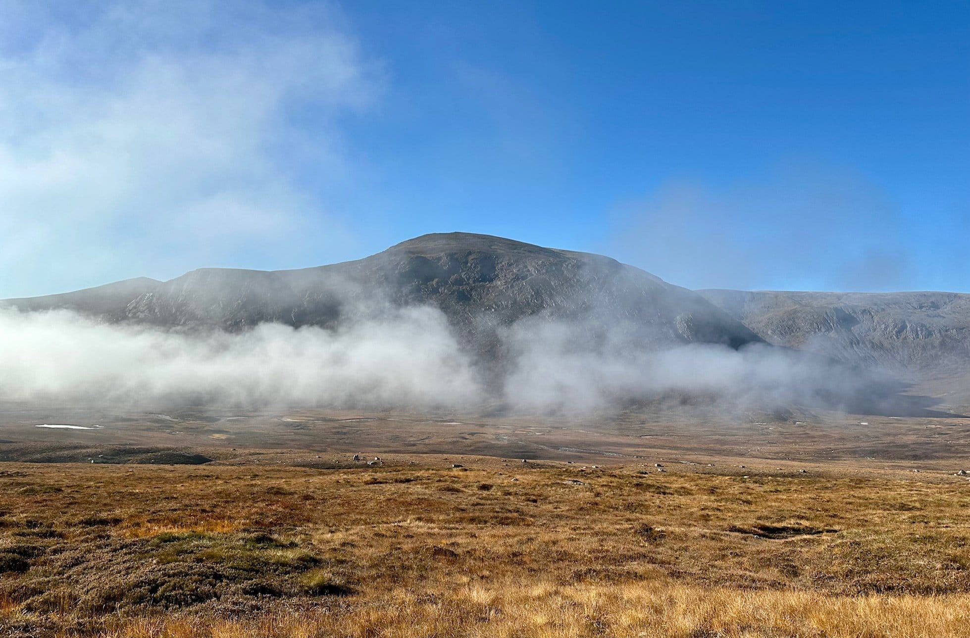 NOW YOU SEE IT ... Beinn Bhrotain makes a dramatic appearance as the early cloud sheet burns away